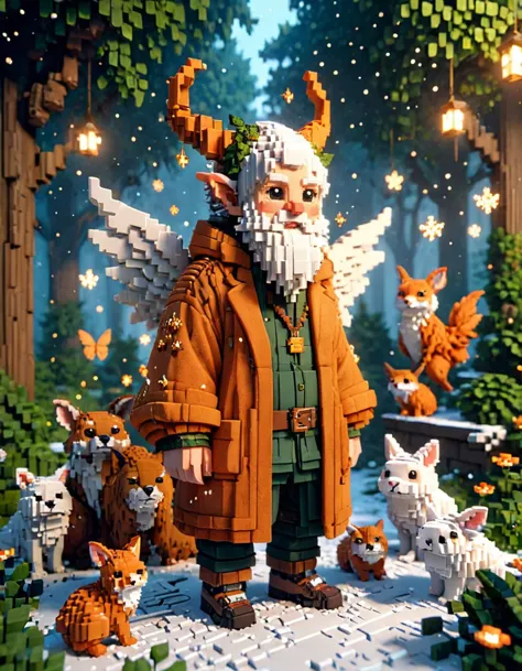 VRay, Physically based render, Technical illustration, garden, Divine heavyset Hip-Hop (Male [Faerie|Agent Mulder]:1.3) being looked at by a group of Elderly animals, Snowing, art by William Whitaker, Classicism Art, Monochromatic dark orange filter, romantic, manly, <lora:ral-vxl:1> ral-vxl, vivid colors, epic atmosphere, professional fine composition, highly color focused, beautiful detailed