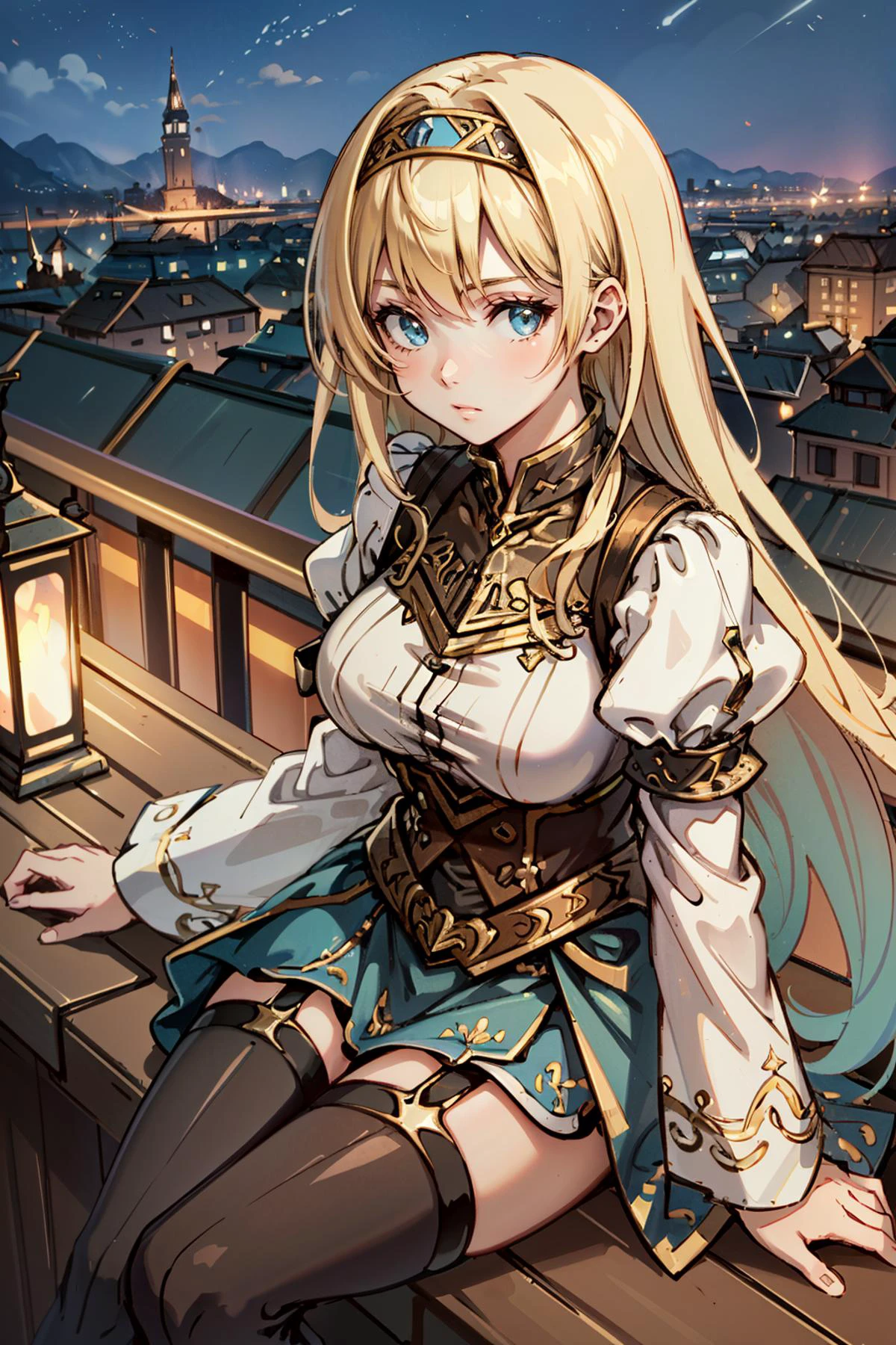 ((masterpiece, best quality))
ValkyrieProfileAlicia, 1girl, solo, long hair, Overlooking the city from a rooftop bar at night, chic outfit, sitting