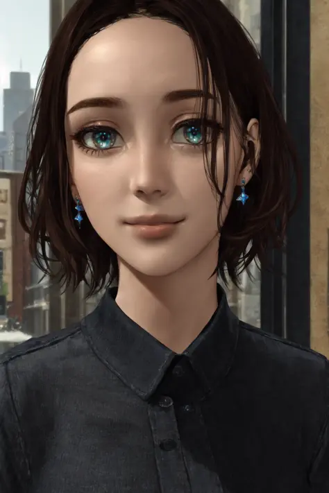 Second Life, (masterpiece, best quality, ultra-detailed, highres, best illustration),perfect face, ((solo, solo focus)),sidelighting, lustrous skin,(bloom), (shine), ray tracing,solo, 1girl, solo, jewelry, earrings, green eyes, looking at viewer, upper bod...