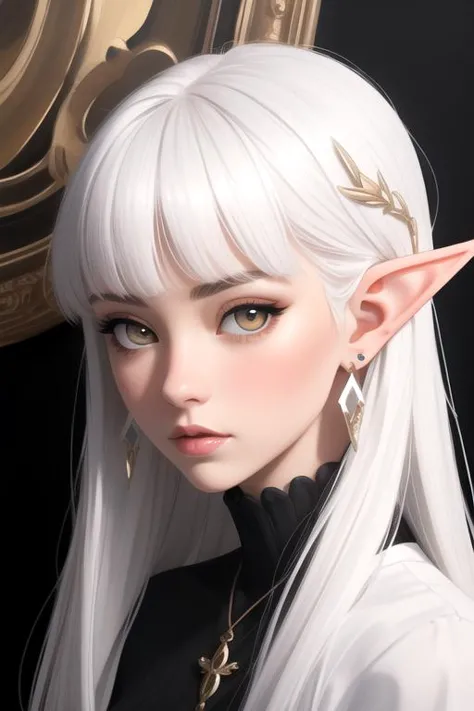 a woman with white hair and a gold ear ring