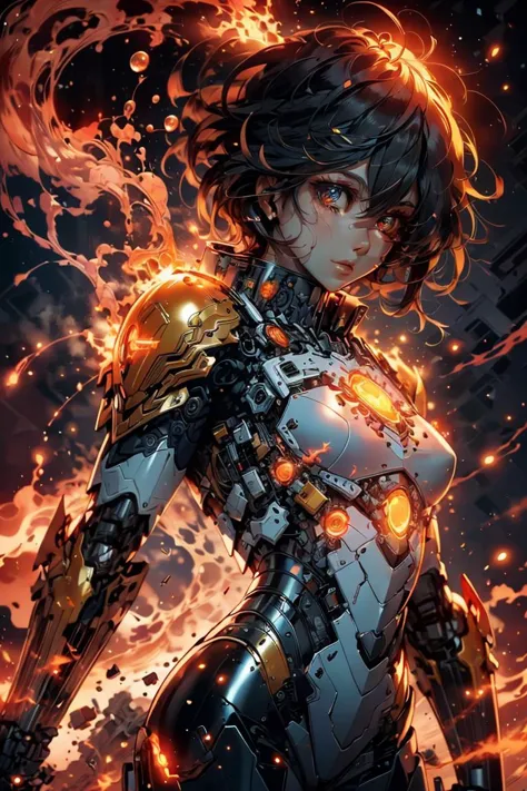 glowing eyes, glow, flames, 
<lora:Mecha warrior Mecha_20230621092507:0.5> Mecha warrior, Mecha, shiny, shiny hair, shiny skin, shiny clothes