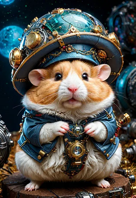 there is a hamster that is wearing a hat and a blue shirt