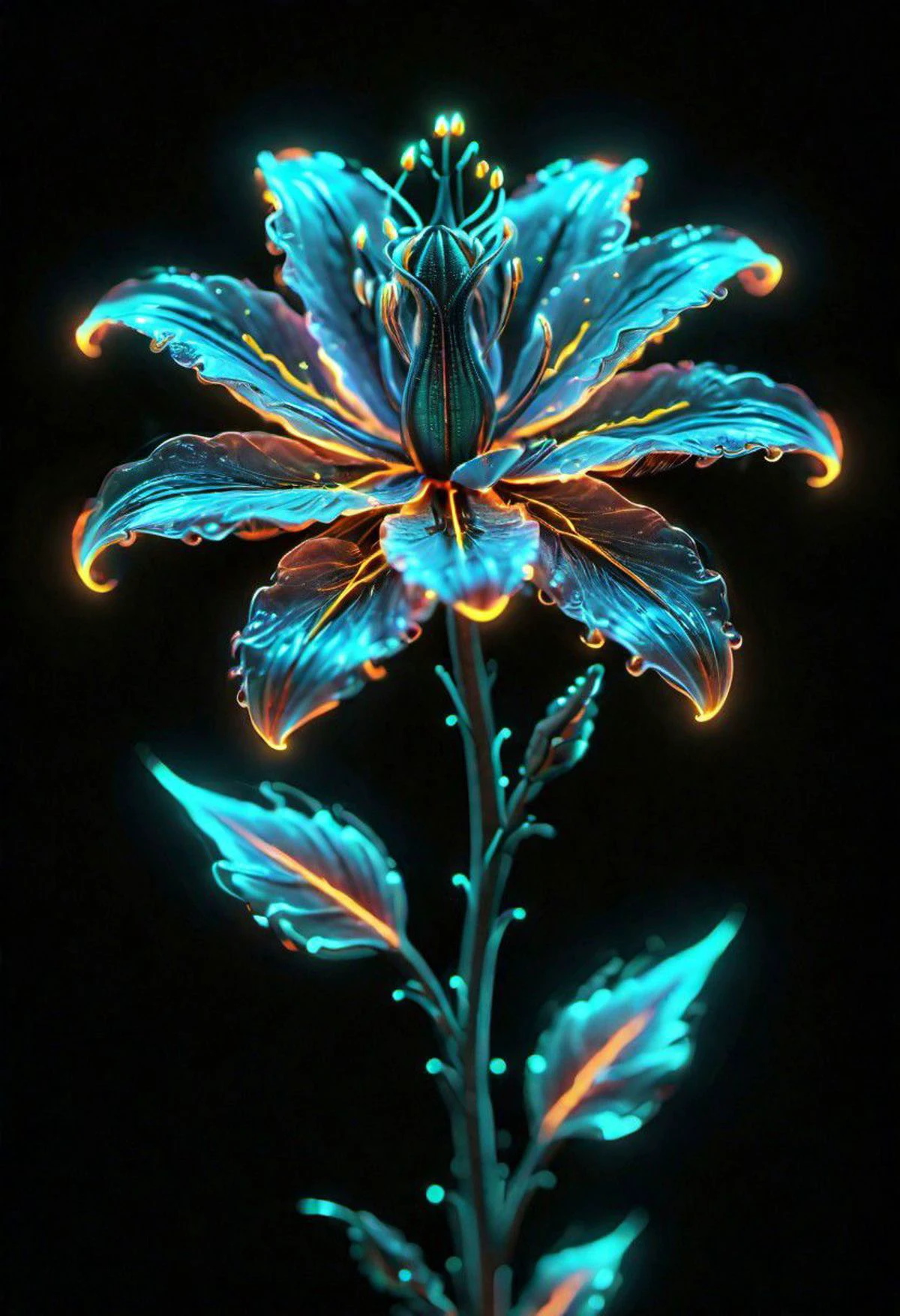 une fleur de néon bioluminescente,  ultra détaillé, réaliste, Des couleurs vives, éclairage volumétrique,