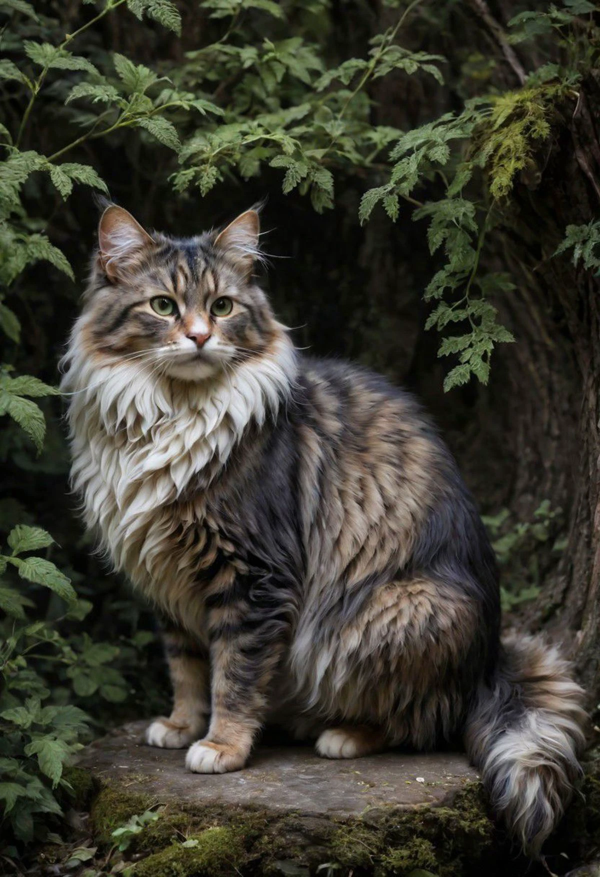 /Fotografie mit extrem langer Belichtungszeit/Norwegische Waldkatze/Reliefillustration/