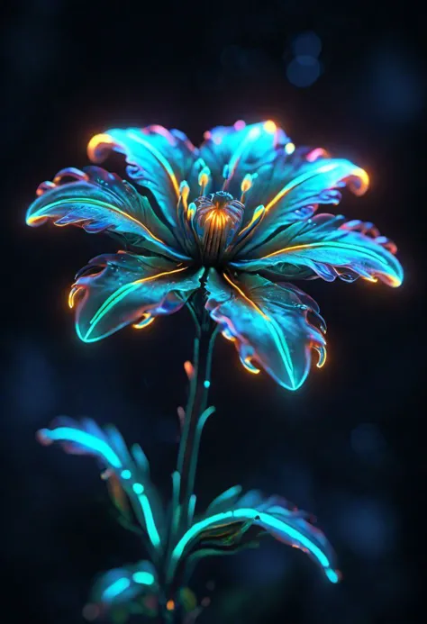 a bioluminescent neon flower,  ultra detailed, realistic, vivid colors, volumetric lighting,