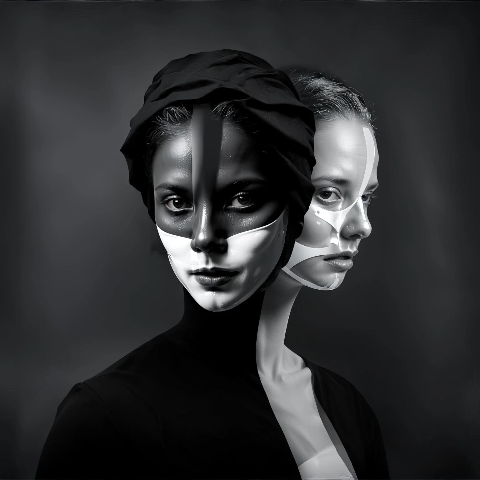 Two Women With Black And White Makeup And Face Paint - Seaart Ai