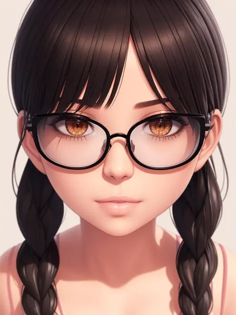 1girl, bangs, black-framed_eyewear, blurry, blurry_background, blurry_foreground, bra, braid, brown_eyes, brown_hair, depth_of_f...