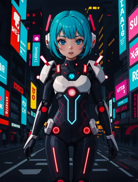 girl robot, luminous design, cyberpunk, city, petite body, tomboy, ultra macro,