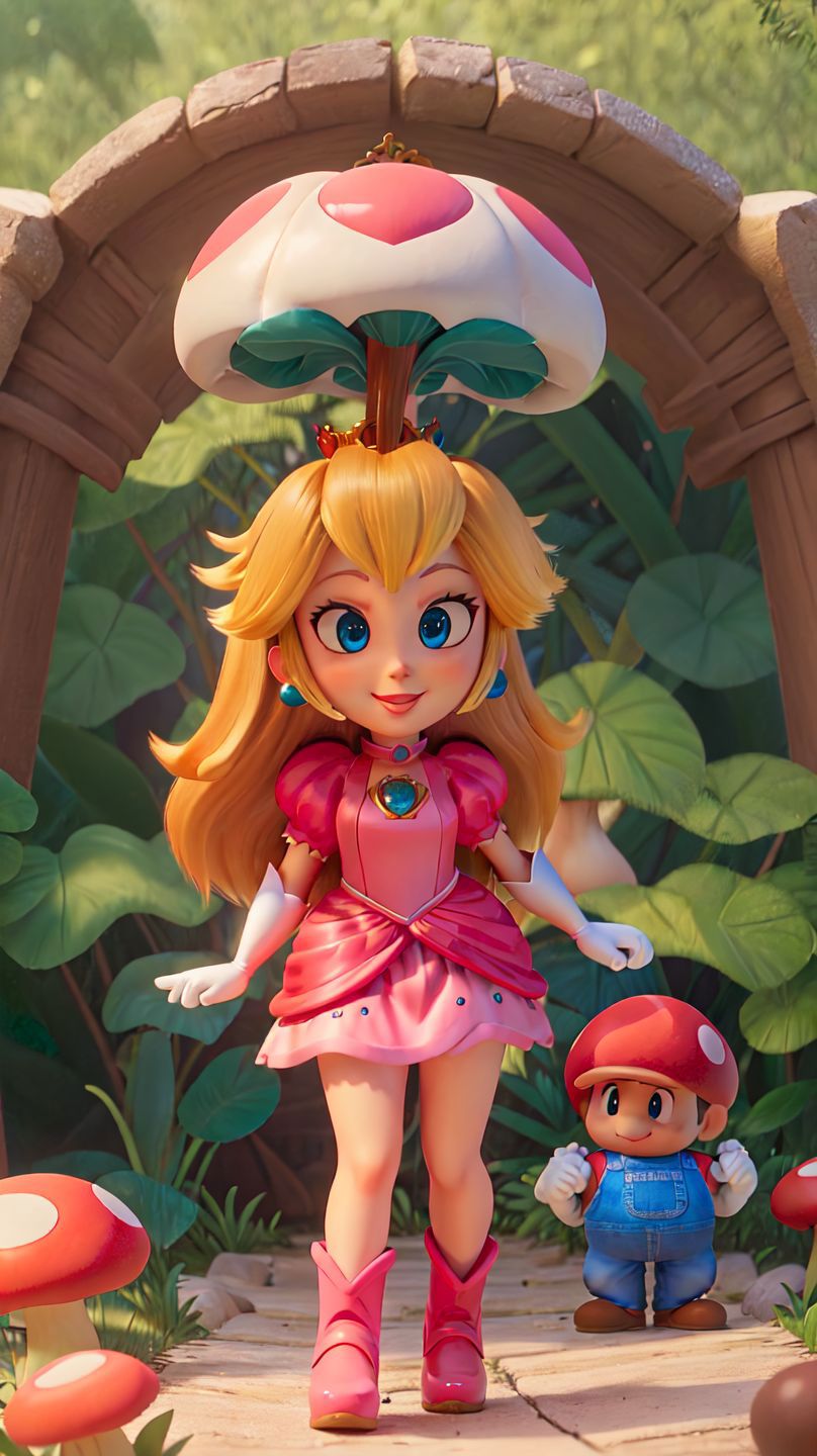 A close up of a toy figure of a princess with a pink dress - SeaArt AI