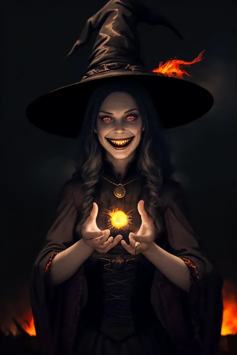 a woman in a witch costume holding a glowing ball