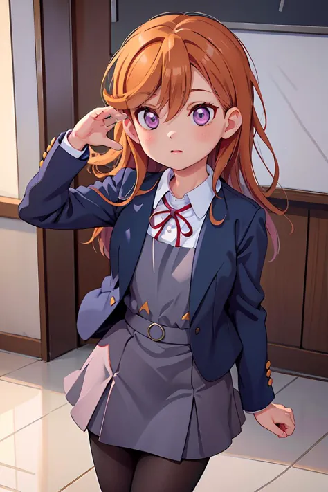 anime girl in school uniform with red hair and blue eyes