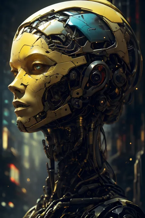 by Phil Foglio, Biomechanical cyberpunk, cybernetics, human-machine fusion, dystopian, organic meets artificial, dark, intricate...
