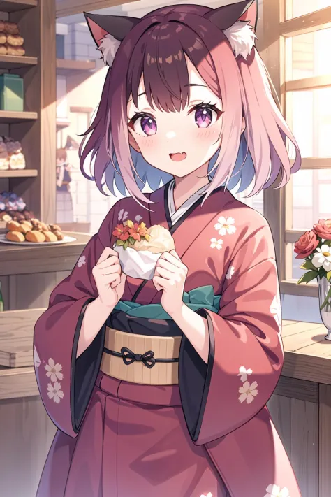 <lora:tamaki-000014:0.8>
1girl,tamaki,default,kimono,cat_ears, cat_girl,food,holding,shop,flowers,