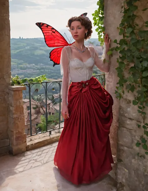 in the heart of an italian village, bathed in twilight, stands a woman named josie, her ethereal beauty echoing through time lik...