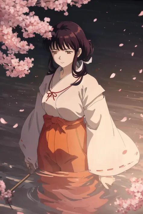 a woman in a kimono outfit standing in the water