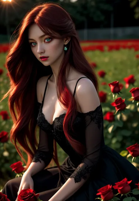 (Ultra-HD-details, discreet, emphasized-details, life-size-body, cutesie)
50mm lens
aperture opening of f/4.0
(aesthetic)
1girl, (red long hair, crimson eyes), detailed, crimson light, field of red roses, black dress
light particles, sitting on roses, outdoors, sunlight
\\ Made with ONE FOR ALL checkpoint by Chaos Experience @ https://civitai.com/user/ChaosExperience/ \\