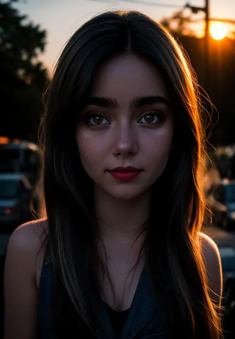 a close up of a woman with long hair and a black top