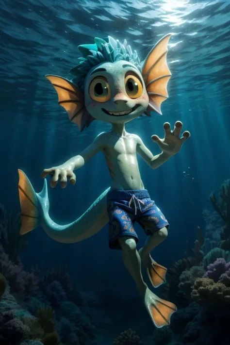 a cartoon character in a swim suit swimming under the water