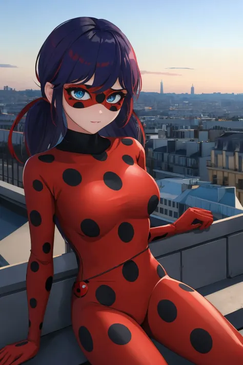 masterpiece, best quality, 1girl, red hair. blue eyes, ladybug costume, paris background <lora:Ladybug Costume_v1:1>