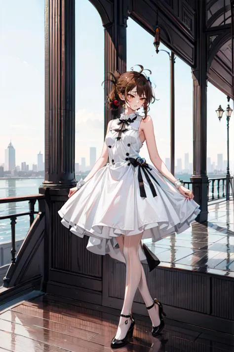 <lora:dating_attire_style3_v1:0.6> dating dress, pantyhose, high heels,, ultra detailed, masterpiece, best quality, aesthetic, detailed,, solo, frown,
1girl, red eyes, <lora:Tsurime3:1>, (tsurime:1.2), (brown hair:1.3), medium hair, (asymmetrical bangs, swept bangs, cowlick:1.35), flipped hair, <lora:foldedponytail:0.8> foldedponytail, folded ponytail, (small breasts:1.3),