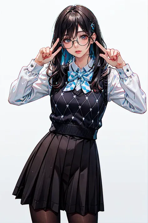 <lora:dating_attire_style1_v1:0.55> dating attire, argyle sleeveless sweater, dress shirt, cowboy shot,  <lora:LIP:0.8> (LilyPichuTI:0.9), glasses,, ultra detailed, masterpiece, best quality, aesthetic, detailed,