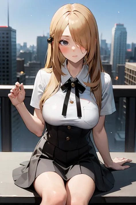 (masterpiece, best quality), 1girl, (solo), looking at viewer,
<lora:Cynthia (Ikuchan Kaoru)-offset:0.9>, cynthia-IK, blonde hair, hair ornament, hair over one eye, long hair, large breasts,
<lora:dating_attire_vol1_style6_v1:0.7> cyb skirt, cyb shirt, high-waist skirt, neck ribbon,
expressionless, closed mouth, blush,
shutter speed 1/2 sec architecture suburbia bar,rooftop bar,horizon,