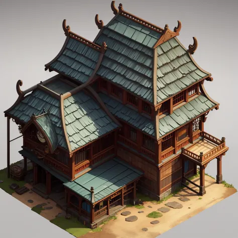(masterpiece), absurdres <lora:Isometric_Setting:0.7>, Isometric_Setting, Asian curved metal roof, real time strategy, isometric...