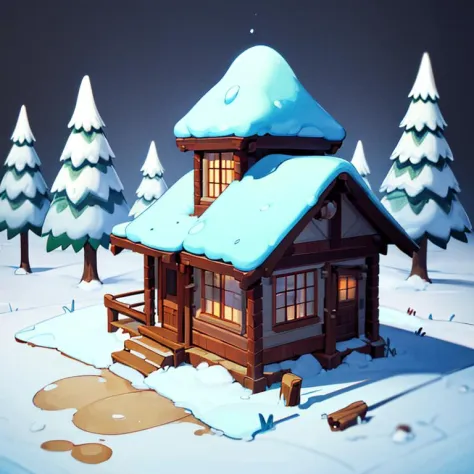 ((masterpiece,best quality)), absurdres <lora:Isometric_Setting:0.7>, forest, log cabin,
