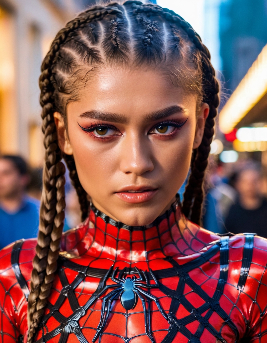 A close up of a woman in a spider - man costume with braids - SeaArt AI