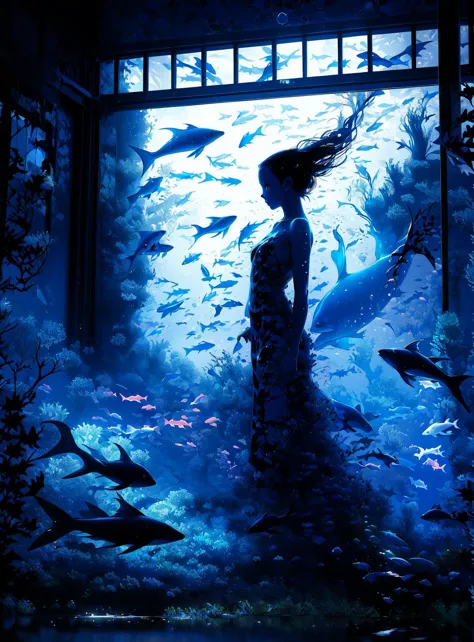 Underwater world <lora:Underwater world_20231215022319:1>, Dramatic Lighting Photography BREAK Spooky ghostly greenhouse