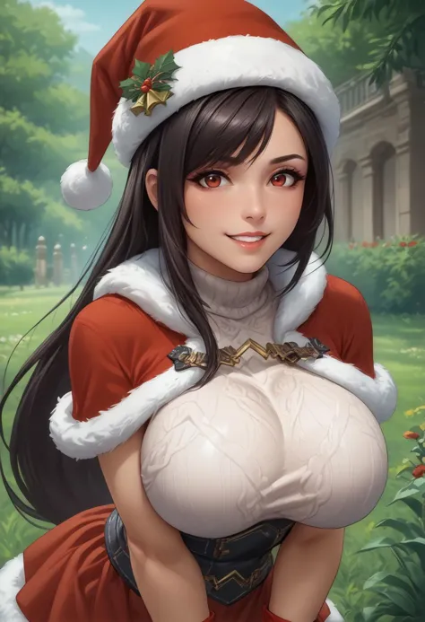 zPDXLxxx,score_9,score_8_up,score_7_up,detailed,
floating hair,
shy,smile,open mouth,
teeth,lip biting,v arms,breast squeeze,leaning forward,gradient,upper body,
<lora:tifa-pdxl-nvwls-v1:0.9>,
xmasTif,red eyes,black hair,low-tied long hair,santa hat,red capelet,fur trim,white turtleneck sweater,corset,fur-trimmed gloves,red skirt,fur-trimmed boots,
outdoors,day,garden,turf,
<lora:Breast Slider - Pony_alpha1.0_rank4_noxattn_last:1.5>,
<lora:GachaAzurLaneXL_P6_lokr_V4236:0.5>,
<lora:intricate_details:0>,INTRICATE_DETAILS_XL,
<lora:sdxl_lightning_4step_lora:1>,