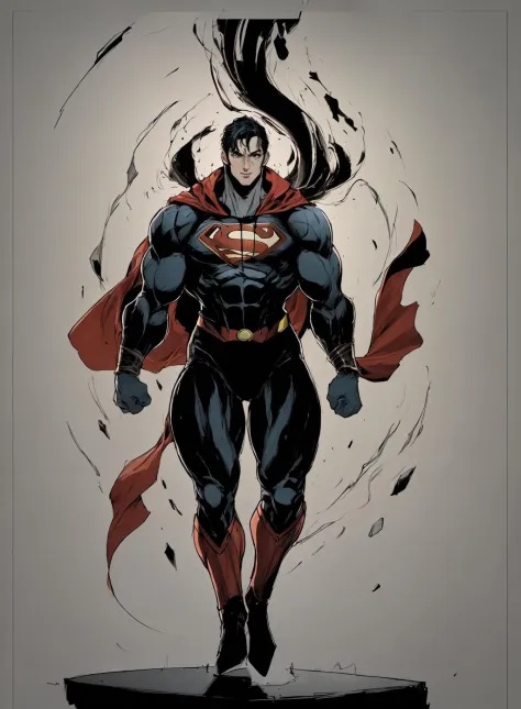 1 man,  looking at viewer, simple background,  solo, superman,  full body, buildings, flying, cape
 pillarboxed,  grey border,  <lora:HQ_Style-000003:.7> ,