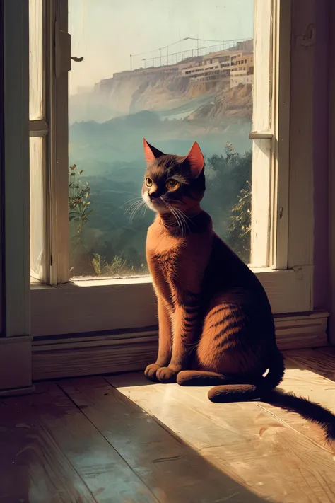 masterpiece,best quality,<lora:tbh156-:0.7>,illustration,style of Philip Lorca diCorcia, cute Abyssinian cat