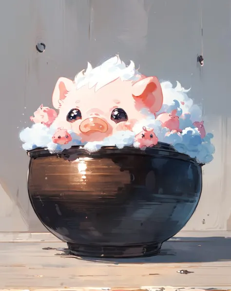 Best quality, (masterpiece:1.1576), (high resolusion:1.2155), (illustration:1.05) (ultra detailed 8k art:1.05), kawaii, (fluffy), cute, (micro pigs:1) , deformation, multiple Kawaii pigs,  lots of micro sized pigs