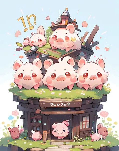 Best quality, (masterpiece:1.1576), (high resolusion:1.2155), (illustration:1.05) (ultra detailed 8k art:1.05), kawaii, (fluffy), cute, (micro pigs:1) , deformation, multiple Kawaii pigs,  lots of micro sized pigs,  fantasy,Thank you!,â¤