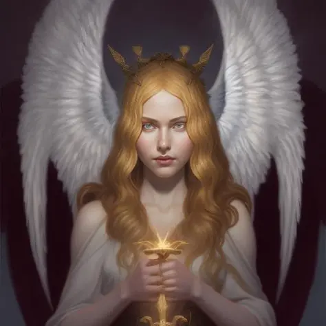 a portrait of a female heavenly angel, anatomy, bathed in light, holding a big sword, big angel wings, highly detailed, pretty f...
