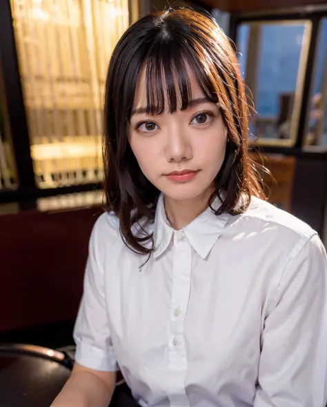 best quality, photorealistic, 8k, high res, 1girl, woman, (skindentation), (professional lighting), (portrait:0.6), (white office shirt:1.72), gorgeous, black hair, (short hair:1.2), (1girl eyes looking at viewer:1.2), ((looking at viewer:1.6)), (looking at the camera), photorealistic, (bokeh), (portait:0.6), (dynamic pose:1.2), sfw, (smile:1.4), <lora:av-rena:0.71>