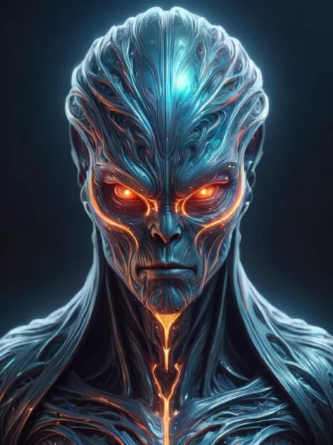 art by Marek Okon and dan mumford,  Yarn model of a large Brother, the Brother is Luminous, Samurai, elegant, Cryptidcore, anaglyph filter, alienz too 