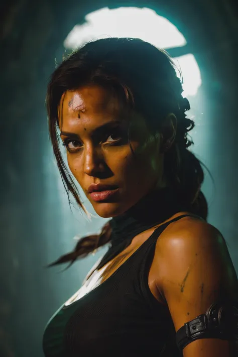 A stunning intricate full color portrait of aje,dressed as a tomb raider, epic character composition, by ilya kuvshinov, alessio albi, nina masic, sharp focus, natural lighting, subsurface scattering, f2, 35mm, <lyco:AngelinaJolie-RealVision-V1.1-k:1.0>