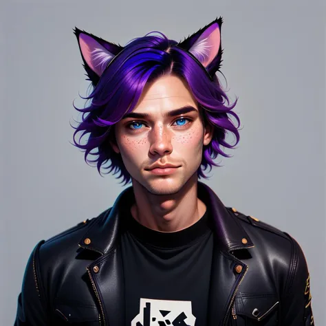 arafed image of a man with purple hair and a cat ear