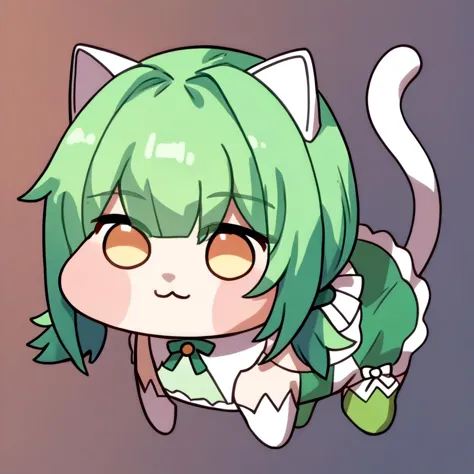 anime character with green hair and green eyes and a cat tail