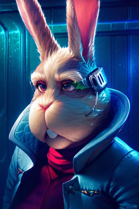 a rabbit with glasses and a jacket on