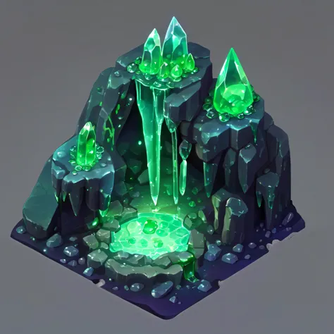 ((masterpiece, best quality)),  absurdres,  Isometric_Setting,  highly detailed,  Isometric_Setting,  cave,  green crystal,  mag...