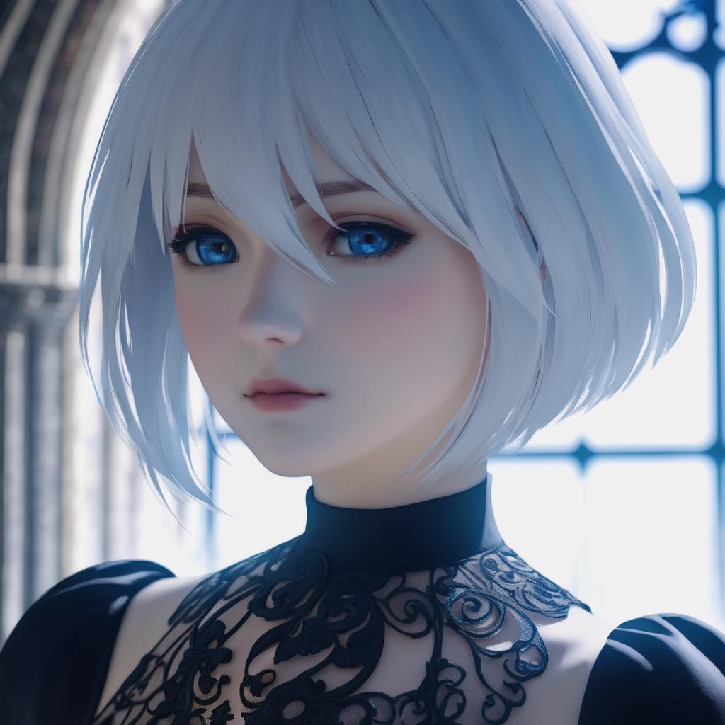 A close up of a person with a white hair and blue eyes - SeaArt AI