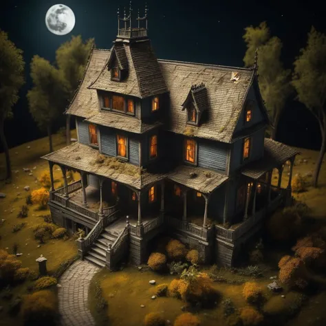 masterpiece, best quality, ultra details, 4K, 8K, extremely detailed, ultra detailed background,
haunted house, old, night, dark...