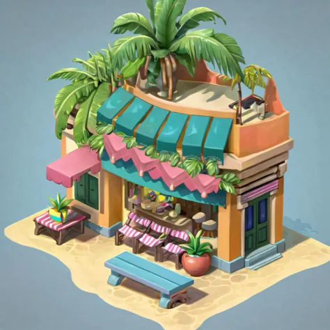 ((masterpiece, best quality)),  absurdres,  Isometric_Setting,  tropical,  shop,