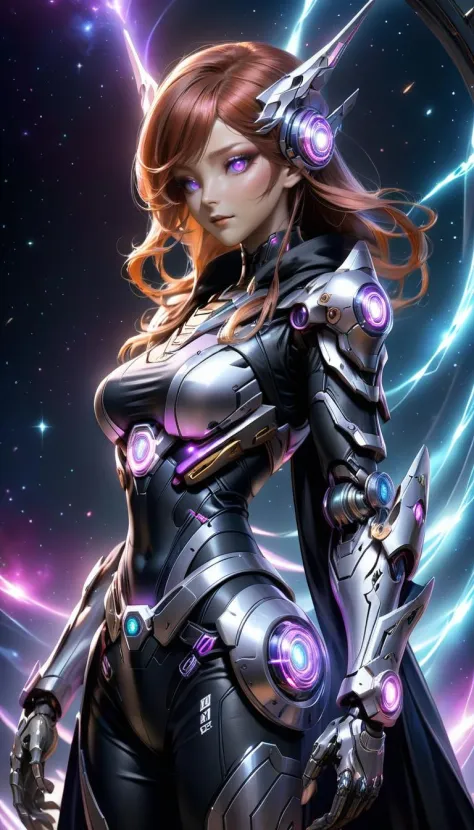 masterpiece,best quality,(photorealistic:1.4),(ultra detailed:1.3), mecha Female Cybernetic Illusionist: An illusionist with cyb...