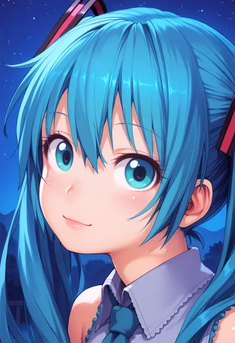 anime girl with blue hair and blue eyes staring at the camera