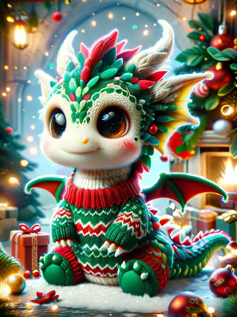 cute ral-smoldragons christmas dragon, wearing ChristmasSweater 