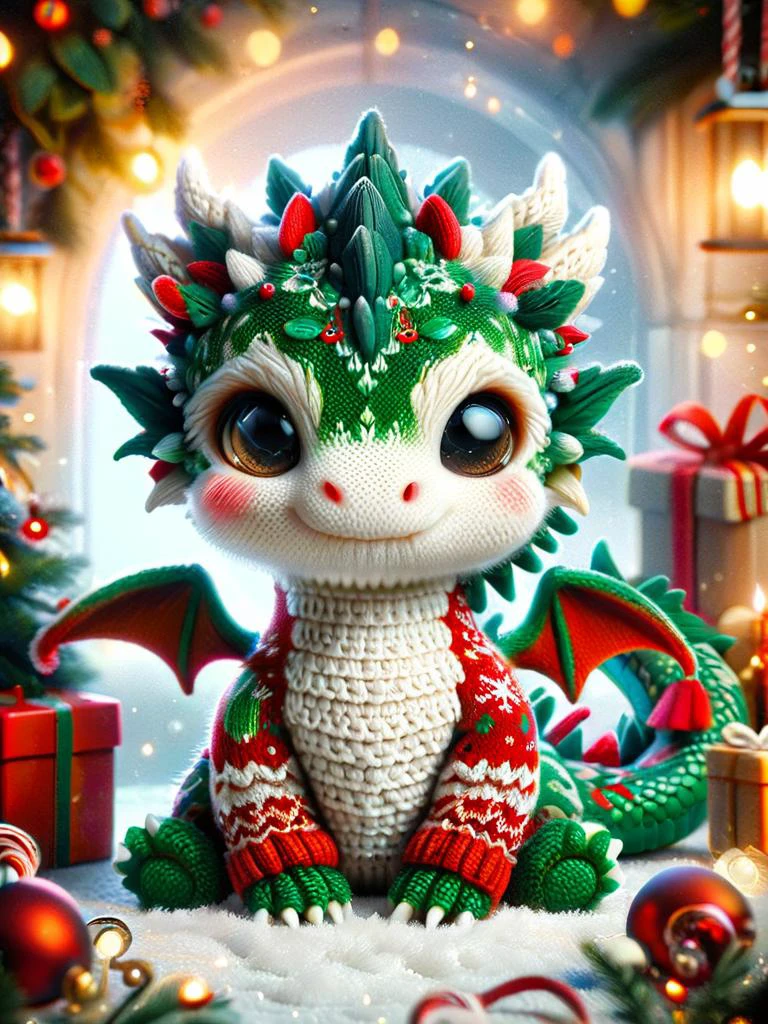 かわいいラルスモルドラゴンのクリスマスドラゴン, クリスマスセーターを着て 
